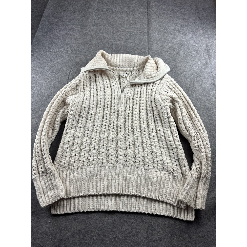 Aerie Oversized Casual Knit Quarter Zip Sweater Cream Oatmeal Cozy women's XS
